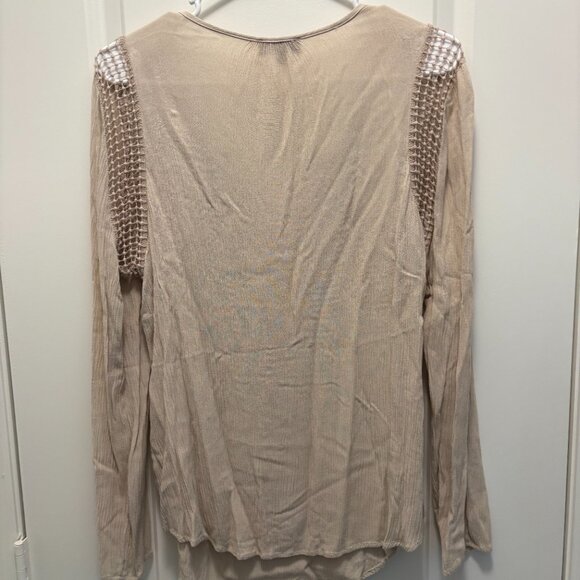 Joseph A. Beige Crochet Trim Boho Peasant Blouse Long Sleeve Top – Size M - Picture 3 of 10